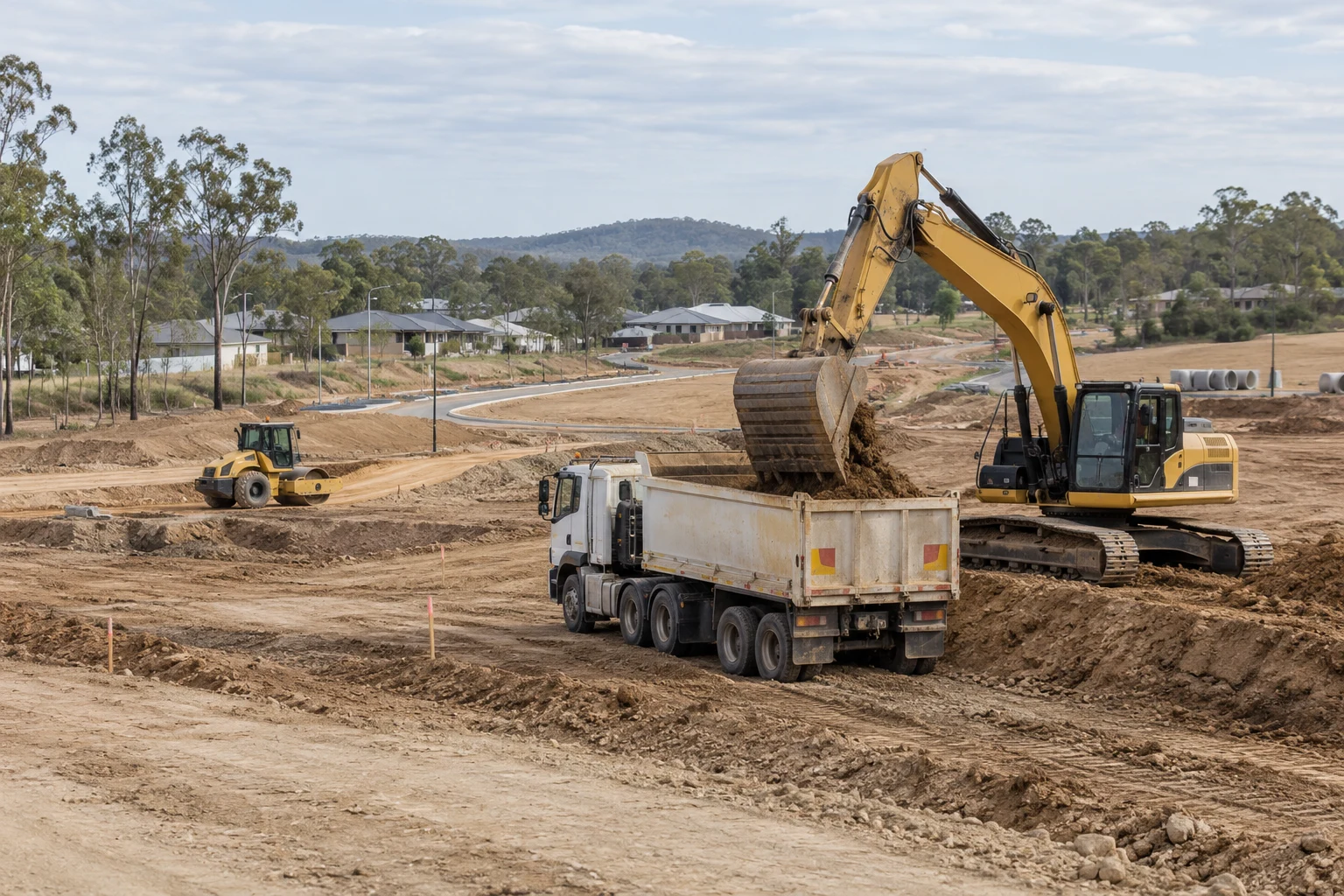 Illustrative civil earthworks in a Brisbane setting