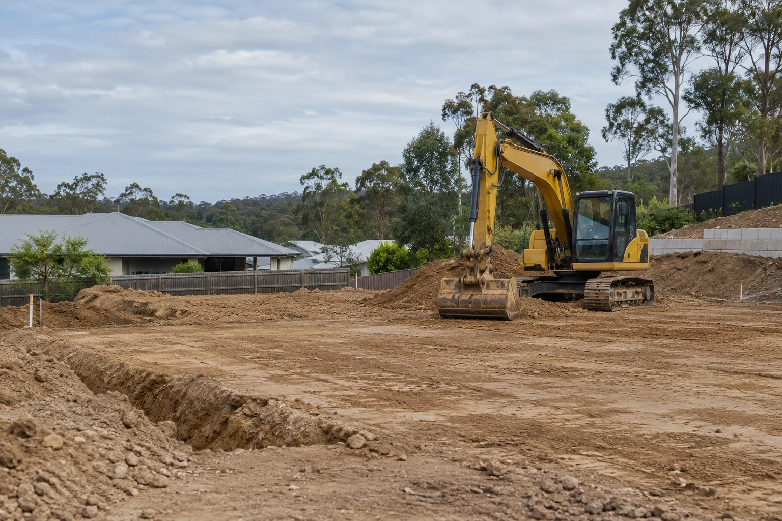 Illustrative residential earthworks in a Brisbane neighbourhood